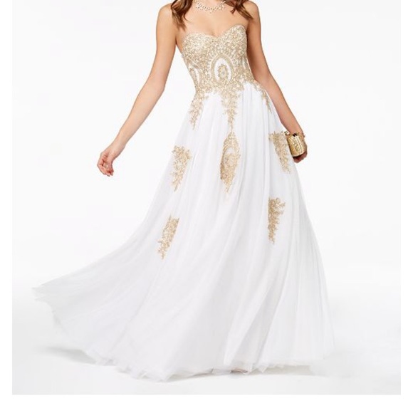 macy's white and gold dress